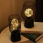Battery-Powered Iron Open Cage Table Lamp (E27 Compatible)