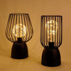 Battery-Powered Iron Open Cage Table Lamp (E27 Compatible)