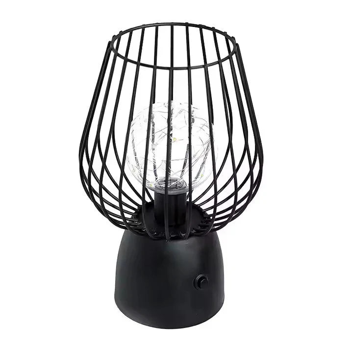 Battery-Powered Iron Open Cage Table Lamp (E27 Compatible)