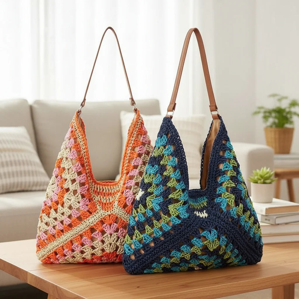 Beach Bag Crochet Woven Boho Spacious Lightweight