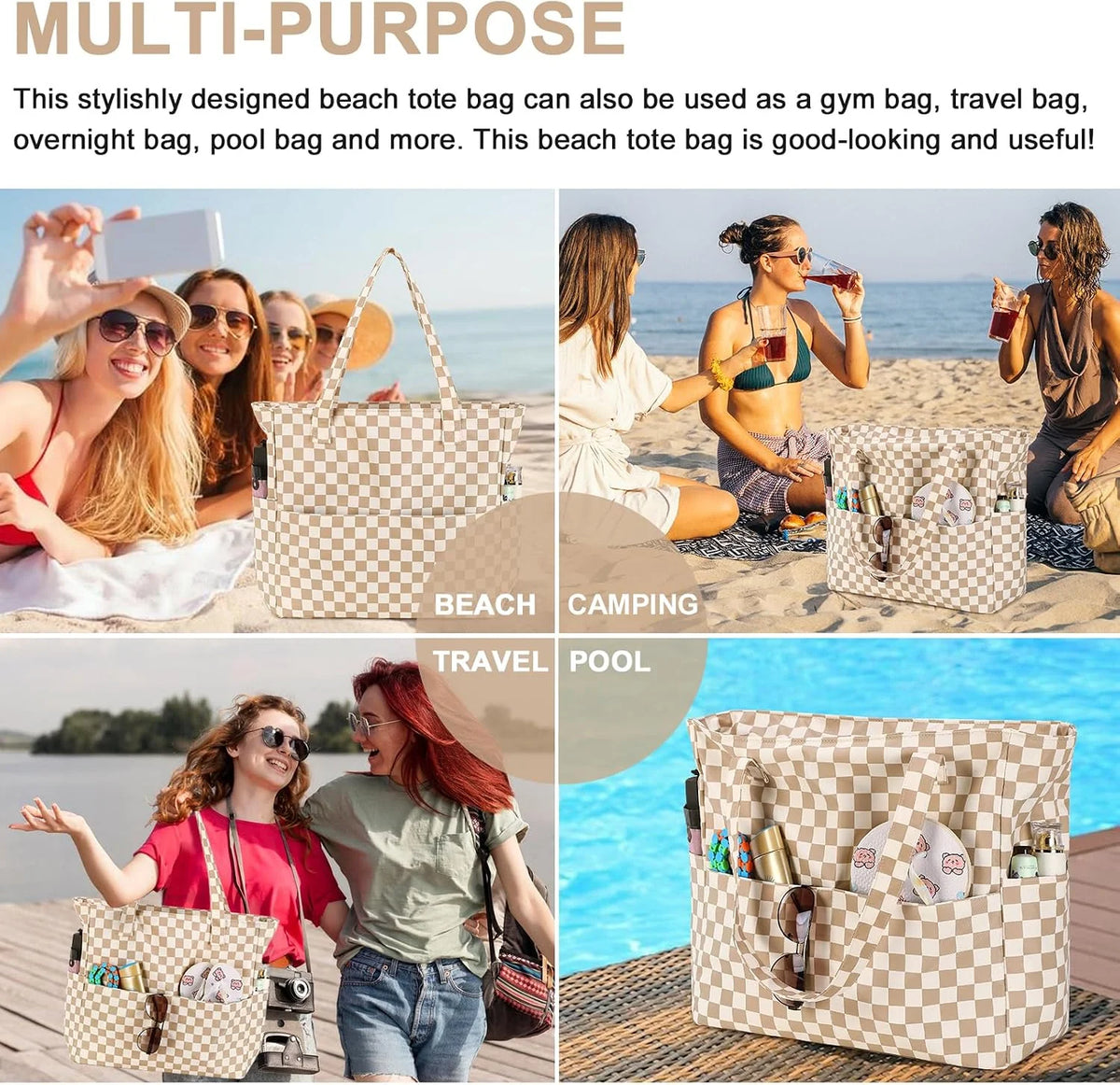 Beach Bag Extra Large Wet Compartment Multiple Pockets
