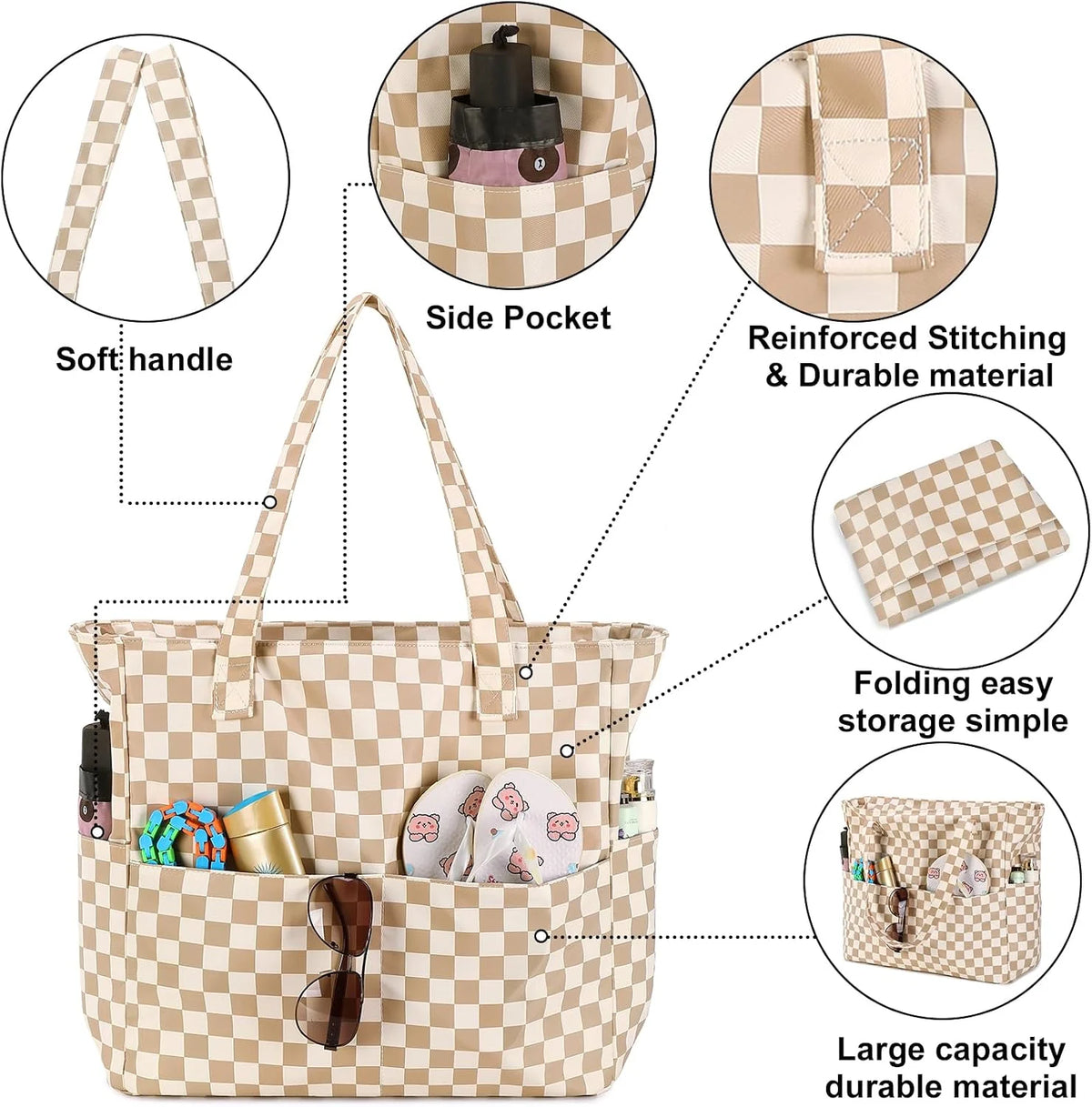 Beach Bag Extra Large Wet Compartment Multiple Pockets