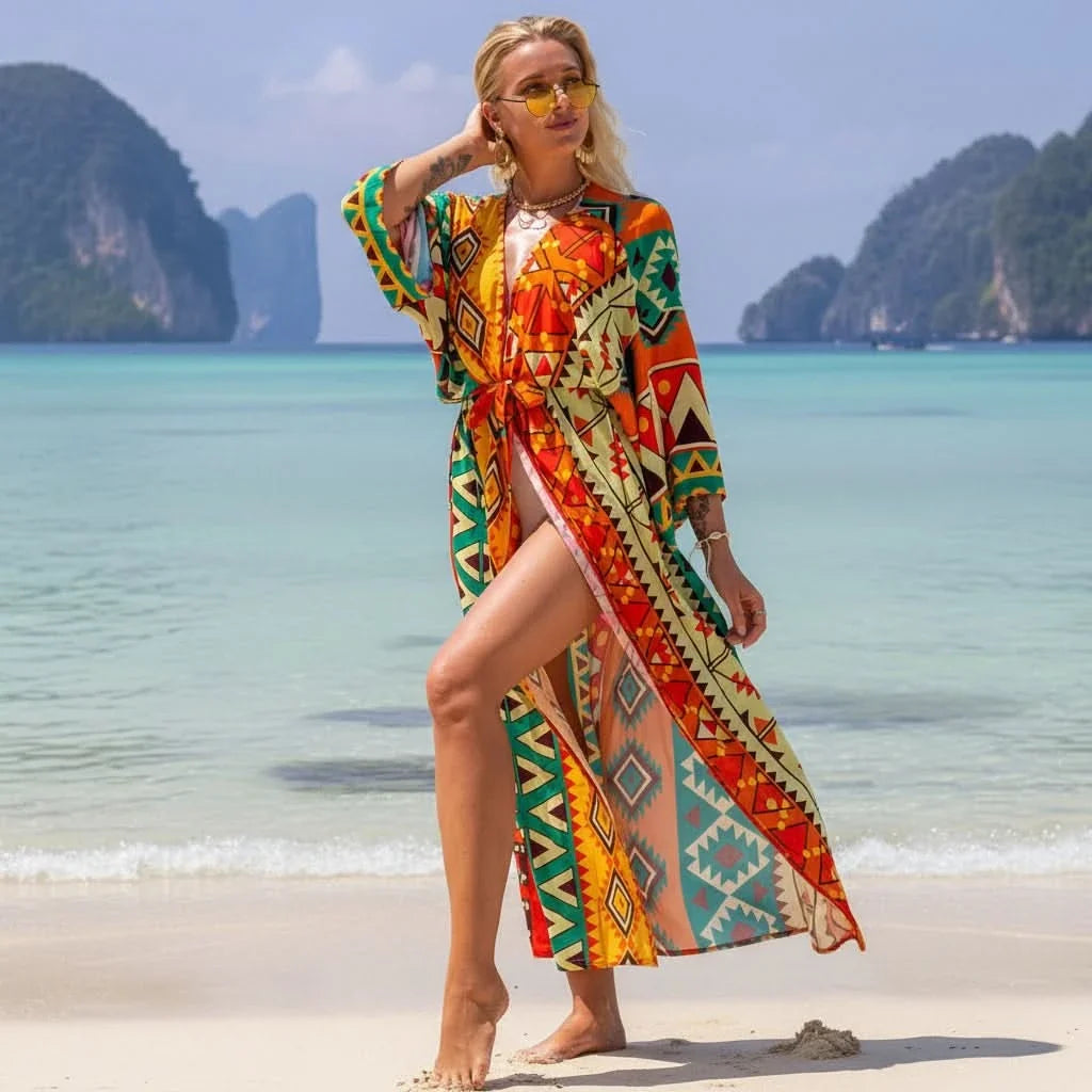 Beach Cover-Up Lightweight Breathable Boho Print