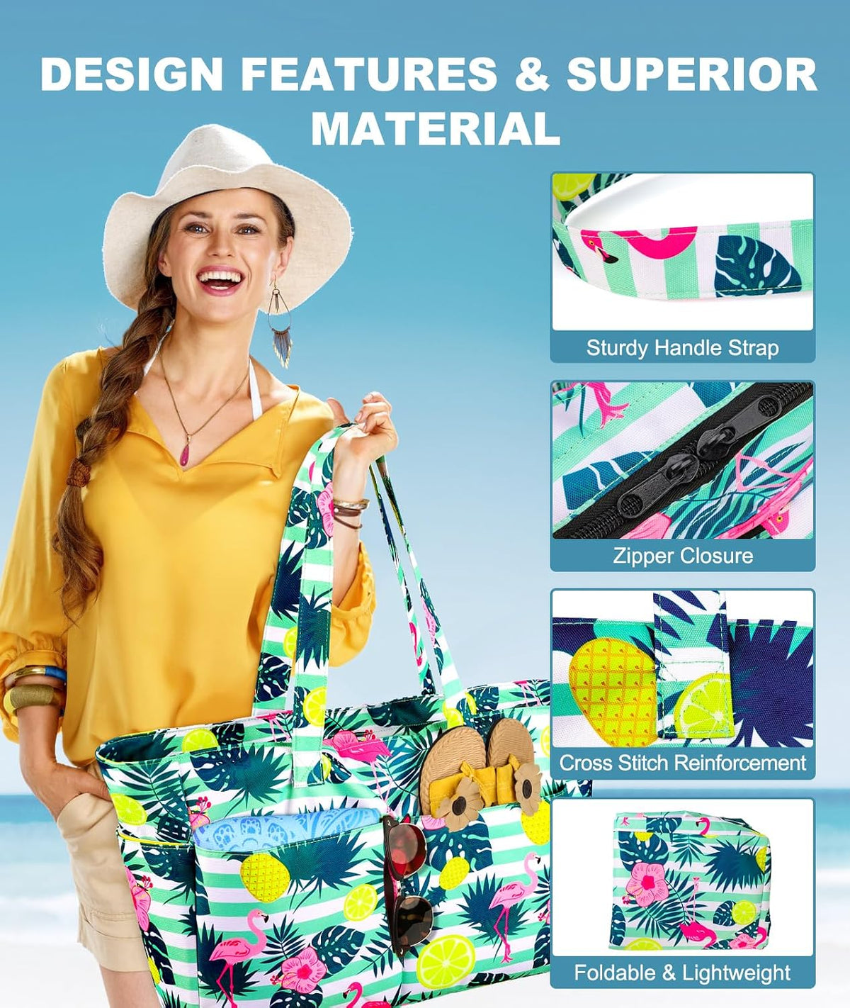 Beach Tote 45L Waterproof Foldable Wet & Dry Pocket