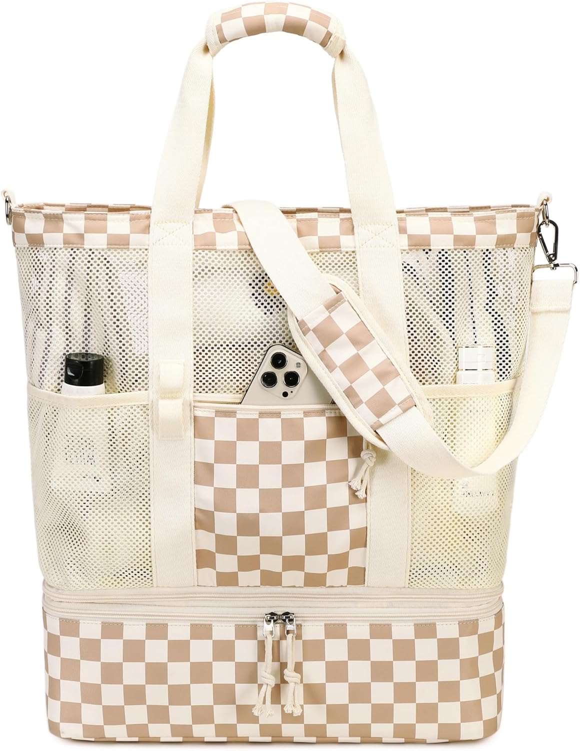 Beach Tote Bag Detachable Insulated Cooler Holds 12 Cans