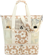 Beach Tote Bag Detachable Insulated Cooler Holds 12 Cans