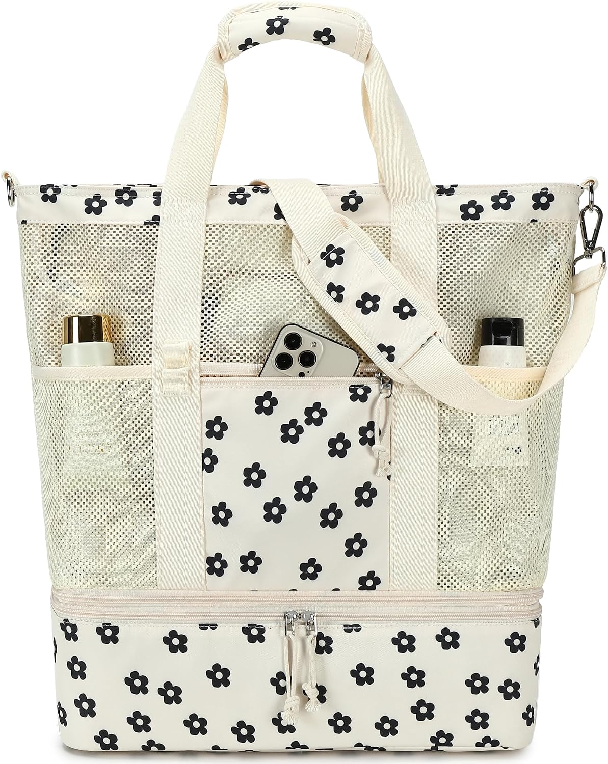 Beach Tote Bag Detachable Insulated Cooler Holds 12 Cans