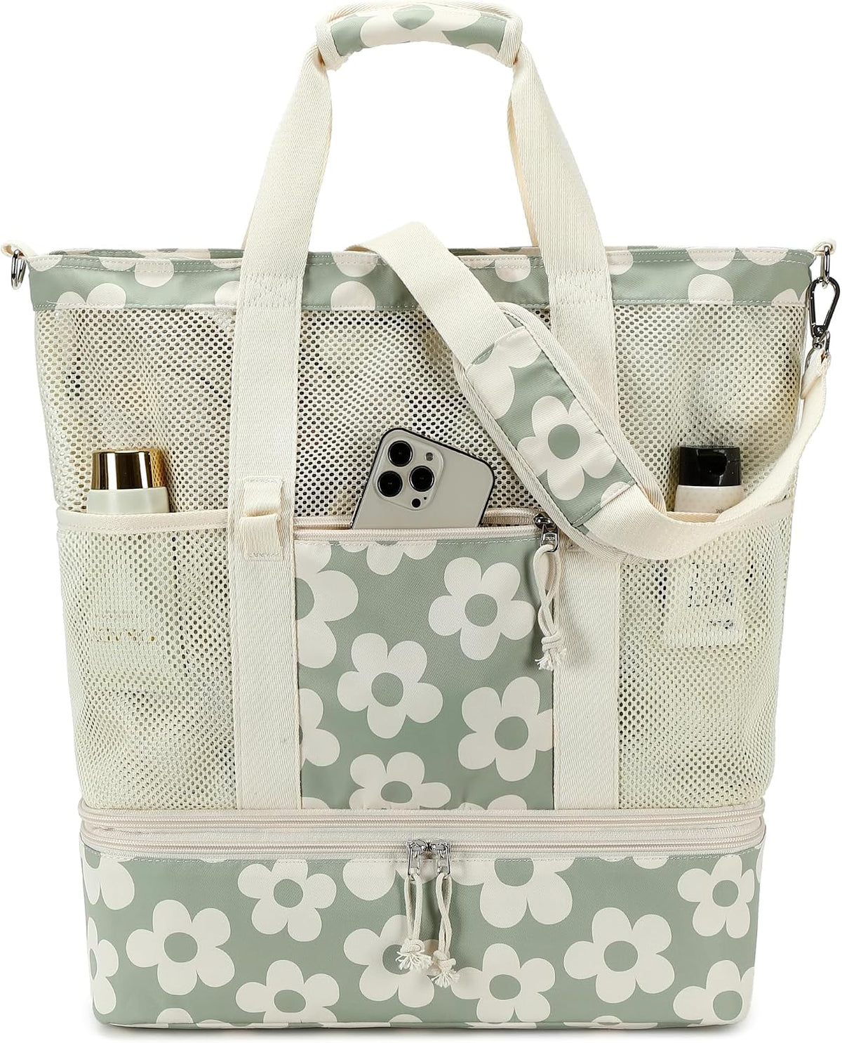 Beach Tote Bag Detachable Insulated Cooler Holds 12 Cans