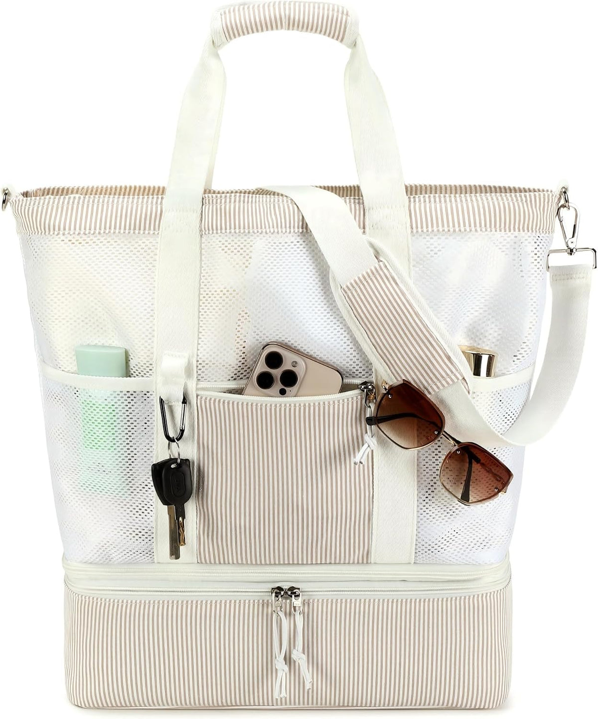 Beach Tote Bag Detachable Insulated Cooler Holds 12 Cans