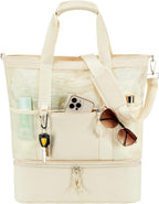 Beach Tote Bag Detachable Insulated Cooler Holds 12 Cans