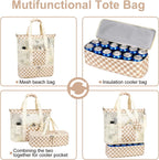 Beach Tote Bag Detachable Insulated Cooler Holds 12 Cans