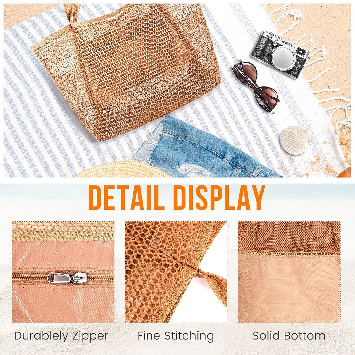 Beach Tote Bag Extra-Large Waterproof Mesh Sand-Resistant Base