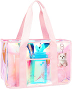 Beach Tote Bag Iridescent Jelly Waterproof Zip-Top & Interior Pockets