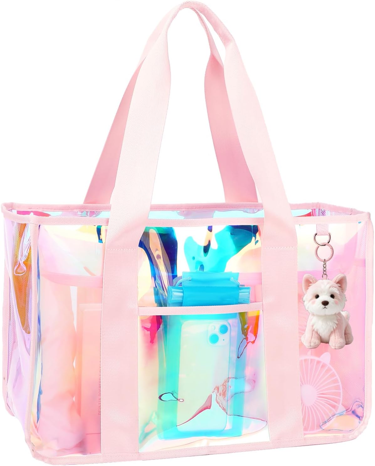 Beach Tote Bag Iridescent Jelly Waterproof Zip-Top & Interior Pockets