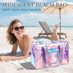 Beach Tote Bag Iridescent Jelly Waterproof Zip-Top & Interior Pockets