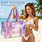 Beach Tote Bag Iridescent Jelly Waterproof Zip-Top & Interior Pockets