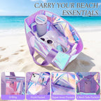 Beach Tote Bag Iridescent Jelly Waterproof Zip-Top & Interior Pockets