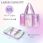 Beach Tote Bag Iridescent Jelly Waterproof Zip-Top & Interior Pockets