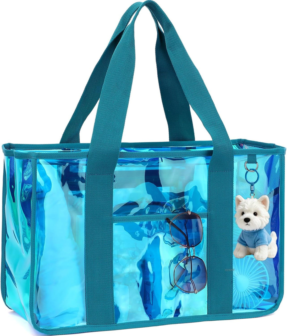Beach Tote Bag Iridescent Jelly Waterproof Zip-Top & Interior Pockets