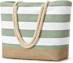 Beach Tote Bag Large Waterproof Canvas Reinforced Jute Base