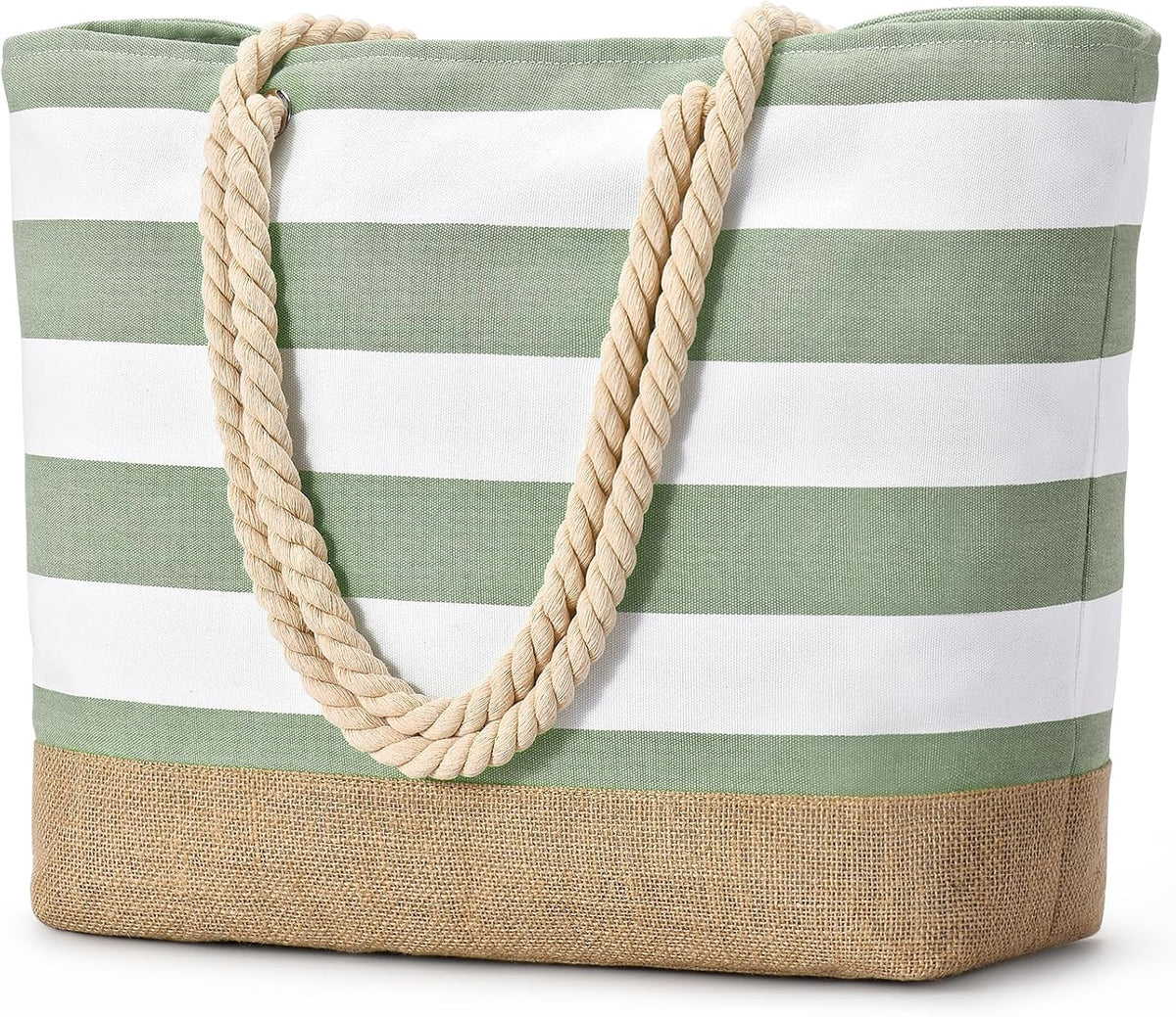 Beach Tote Bag Large Waterproof Canvas Reinforced Jute Base