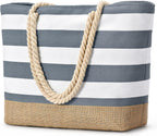 Beach Tote Bag Large Waterproof Canvas Reinforced Jute Base