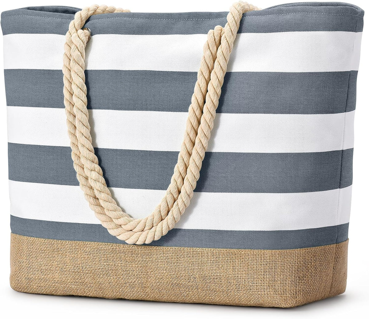 Beach Tote Bag Large Waterproof Canvas Reinforced Jute Base