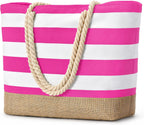 Beach Tote Bag Large Waterproof Canvas Reinforced Jute Base