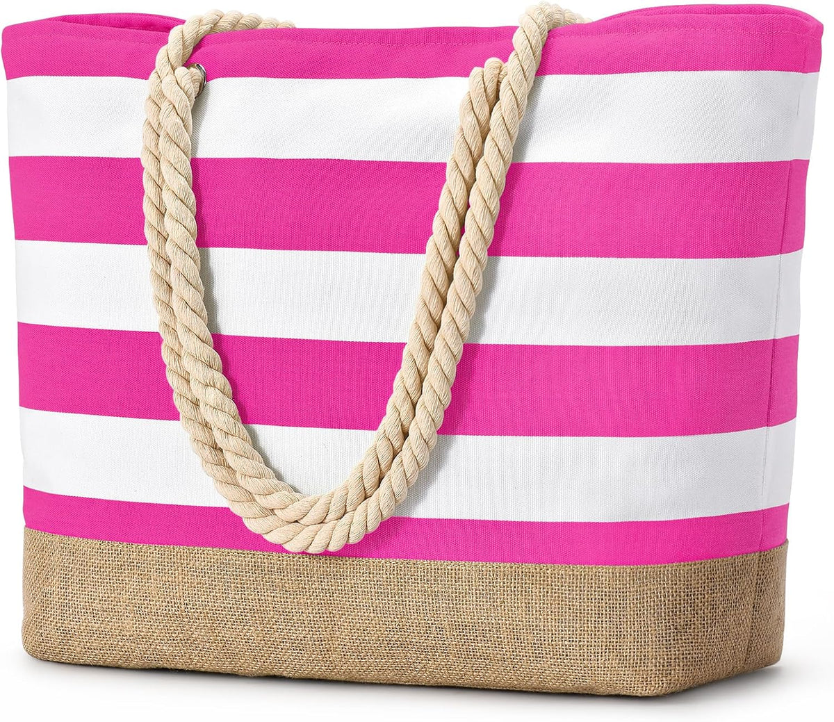 Beach Tote Bag Large Waterproof Canvas Reinforced Jute Base
