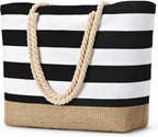 Beach Tote Bag Large Waterproof Canvas Reinforced Jute Base
