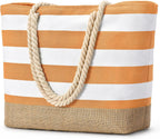 Beach Tote Bag Large Waterproof Canvas Reinforced Jute Base
