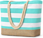 Beach Tote Bag Large Waterproof Canvas Reinforced Jute Base