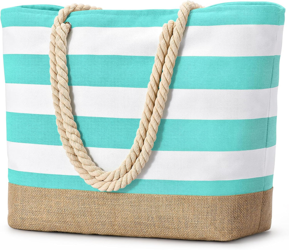 Beach Tote Bag Large Waterproof Canvas Reinforced Jute Base