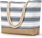 Beach Tote Bag Large Waterproof Canvas Reinforced Jute Base
