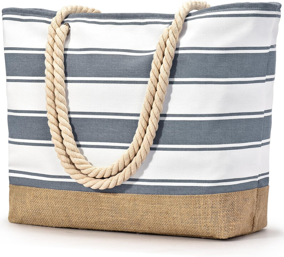 Beach Tote Bag Large Waterproof Canvas Reinforced Jute Base