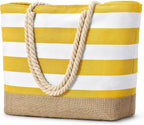 Beach Tote Bag Large Waterproof Canvas Reinforced Jute Base