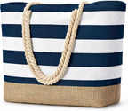 Beach Tote Bag Large Waterproof Canvas Reinforced Jute Base