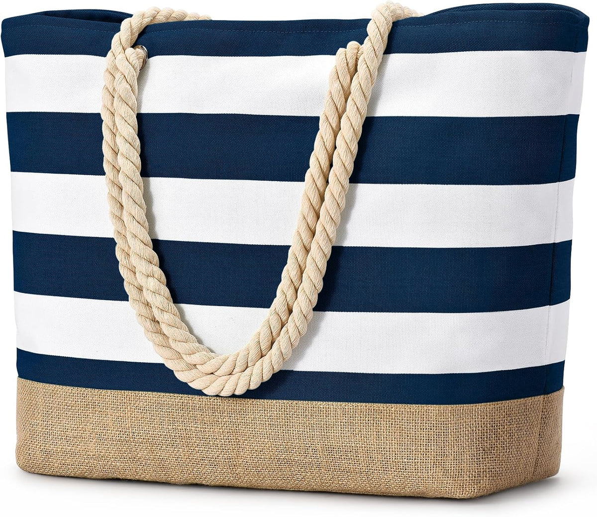 Beach Tote Bag Large Waterproof Canvas Reinforced Jute Base