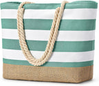 Beach Tote Bag Large Waterproof Canvas Reinforced Jute Base