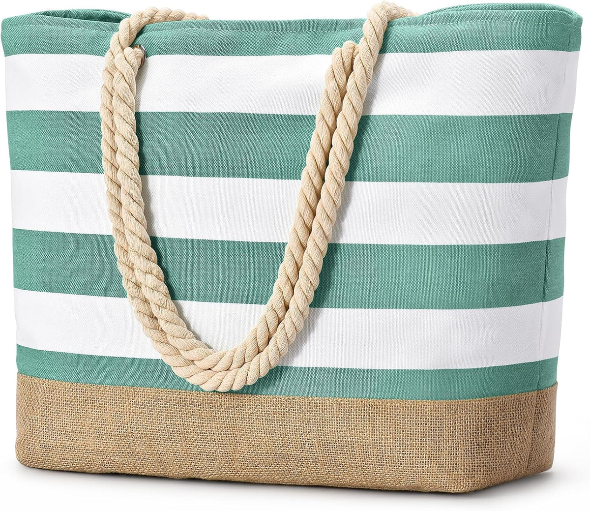 Beach Tote Bag Large Waterproof Canvas Reinforced Jute Base