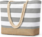 Beach Tote Bag Large Waterproof Canvas Reinforced Jute Base
