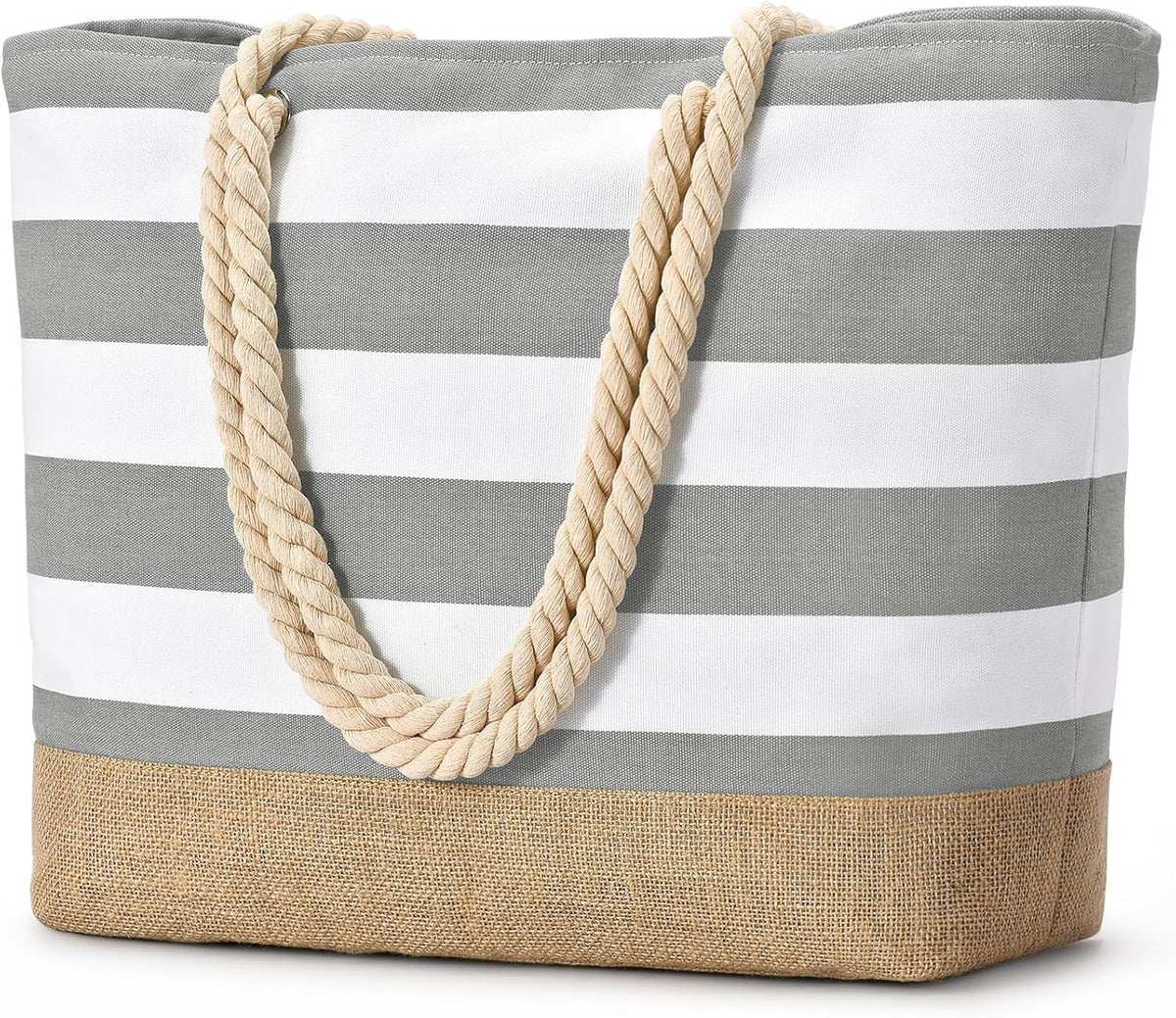Beach Tote Bag Large Waterproof Canvas Reinforced Jute Base