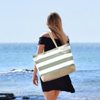 Beach Tote Bag Large Waterproof Canvas Reinforced Jute Base