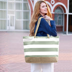 Beach Tote Bag Large Waterproof Canvas Reinforced Jute Base