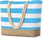 Beach Tote Bag Large Waterproof Canvas Reinforced Jute Base
