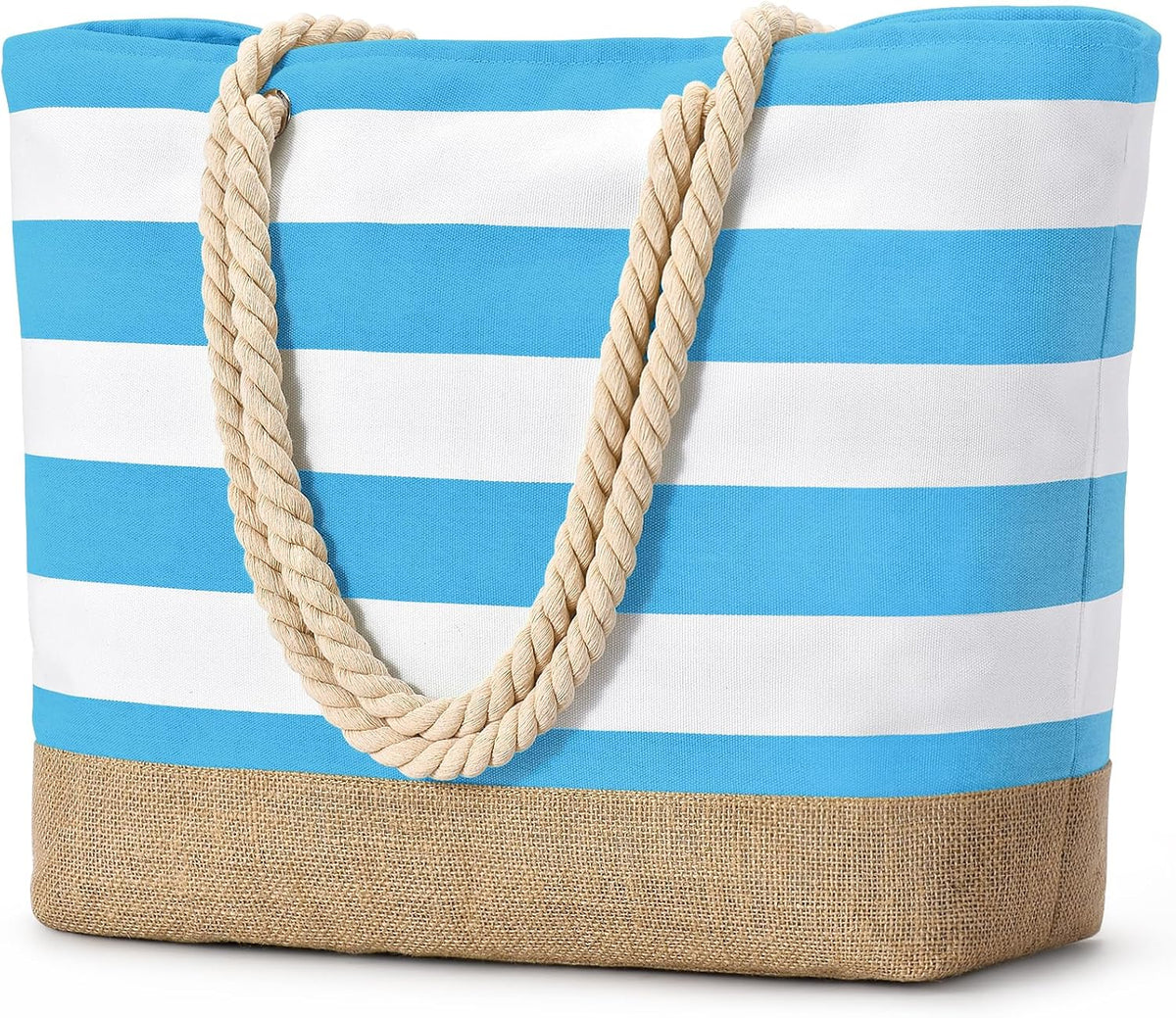 Beach Tote Bag Large Waterproof Canvas Reinforced Jute Base