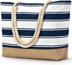 Beach Tote Bag Large Waterproof Canvas Reinforced Jute Base