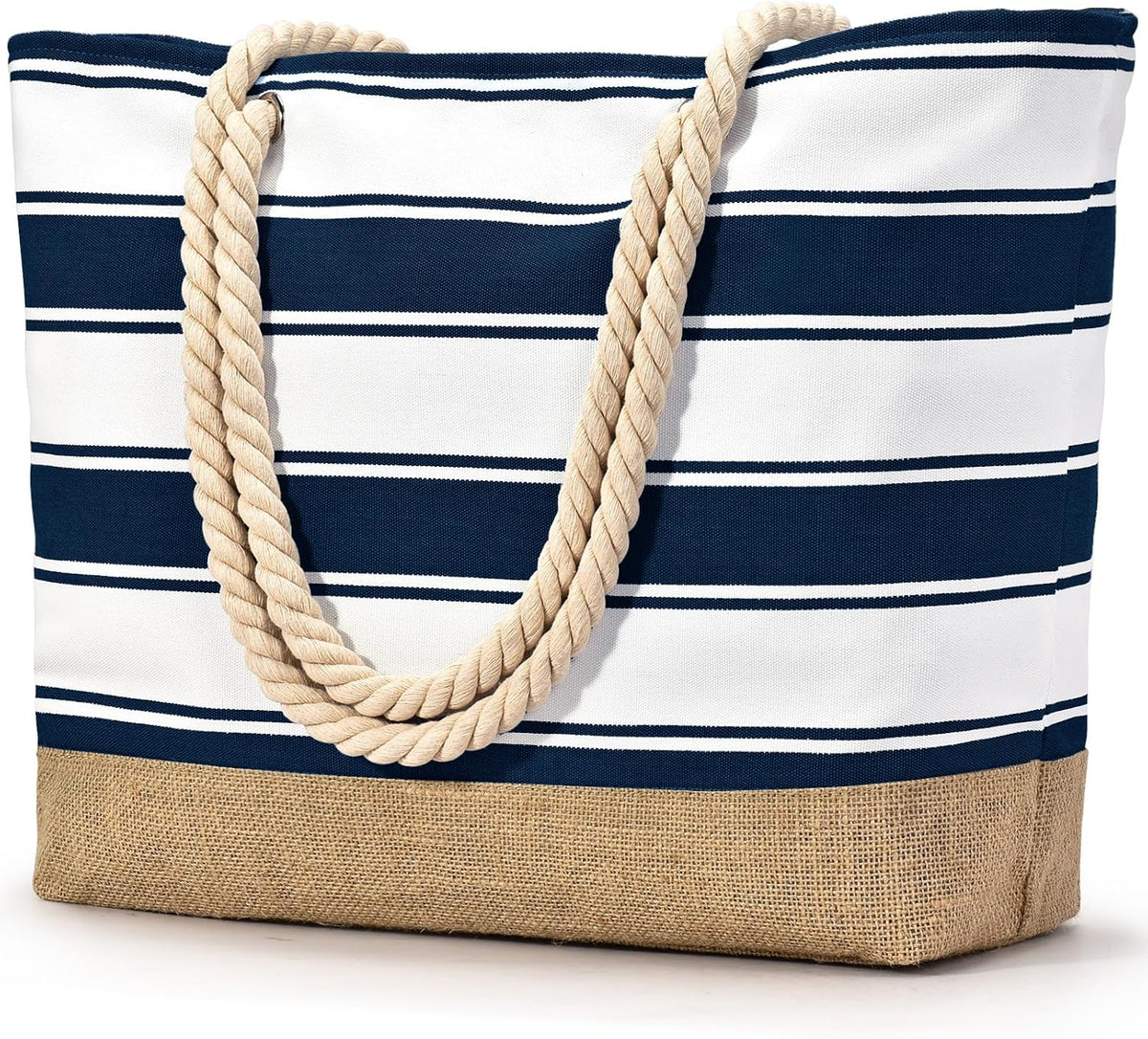 Beach Tote Bag Large Waterproof Canvas Reinforced Jute Base