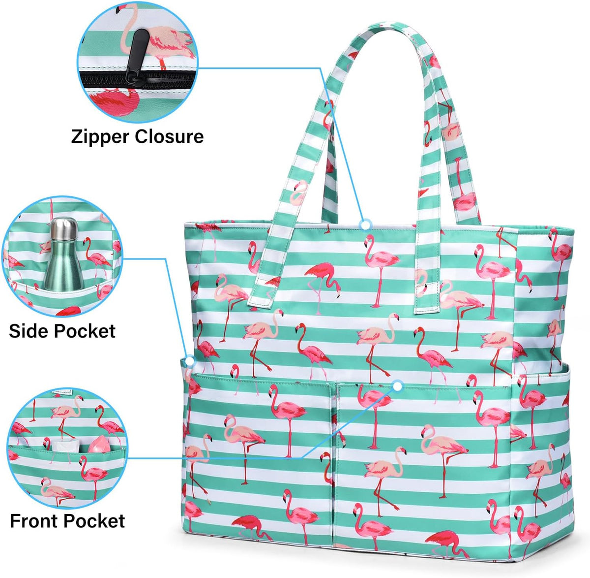 Beach Tote Bag Large Waterproof & Sandproof 7 Pockets