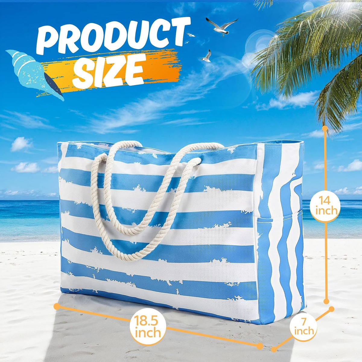 Beach Tote Bag Large Waterproof & Sandproof With Top Zipper